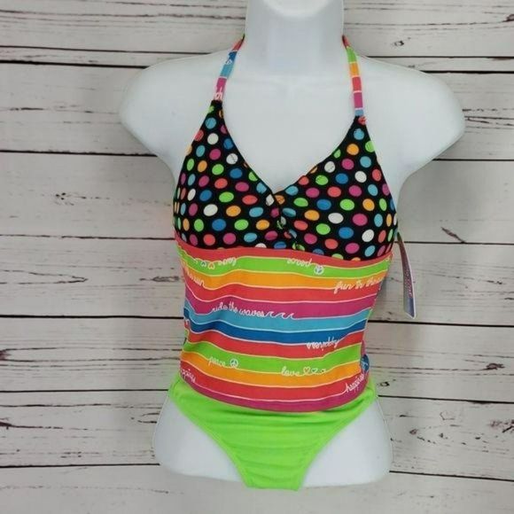 Candy Girl 2pc polka stripe‎ tankini bathing suit SwimSuit Bikini - Picture 2 of 8